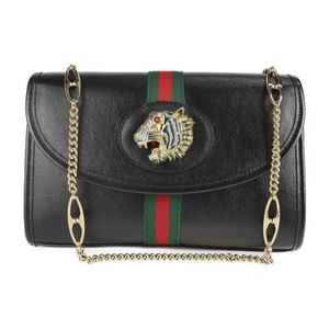 Gucci Rajah Shoulder Bag Leather Black 2WAY Small Handbag Miniva